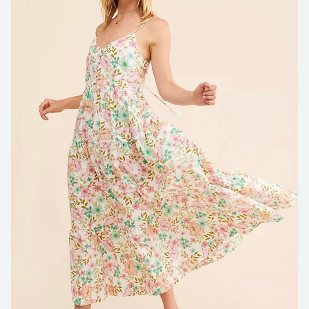 Harni Taya Elegant Floral Maxi Dress in Pink and Green